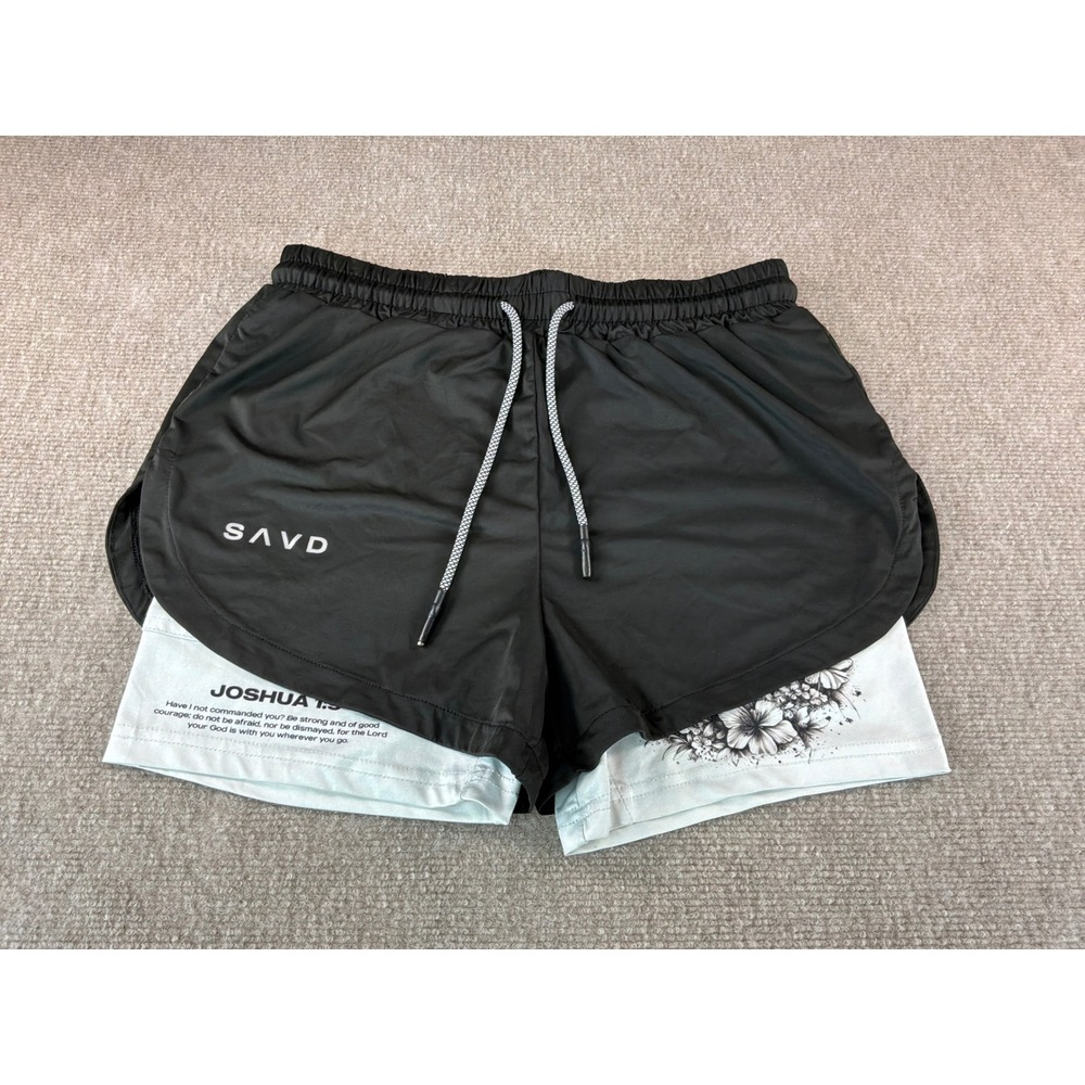 SAVD 2-in-1 Athletic Shorts Black Joshua 1:9 Lion Graphic Small